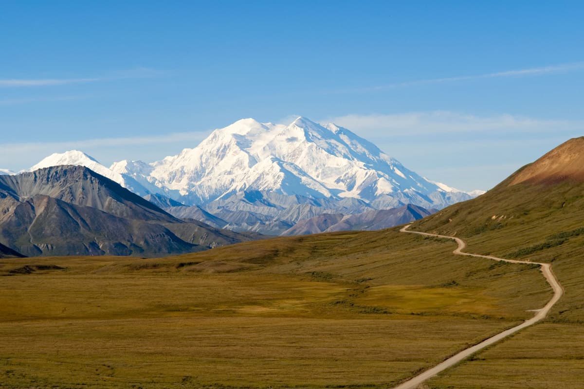 A long path leading to Mount McKinley in Alaska