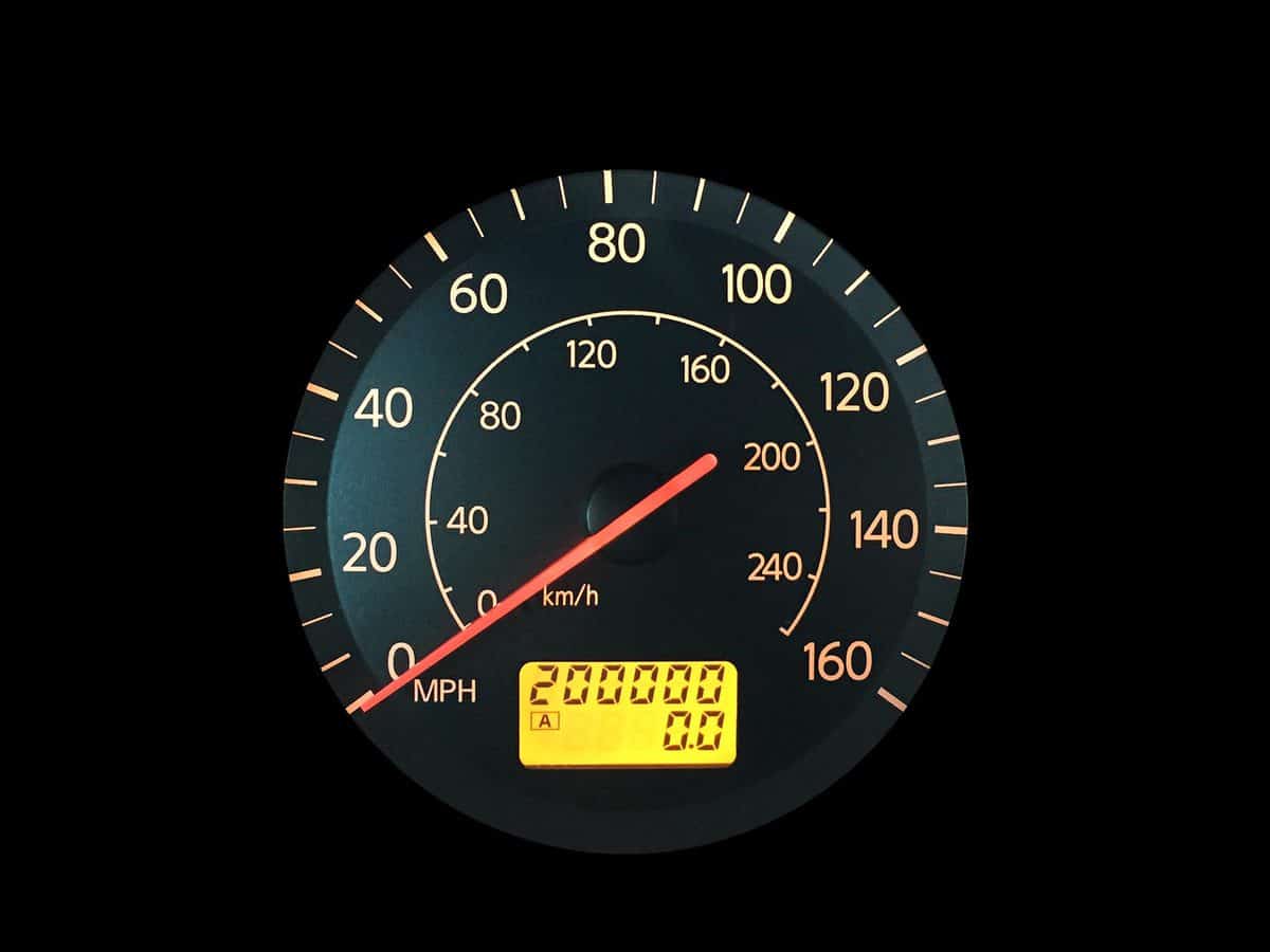 Car speedometer with exactly 200,000 miles on the odometer