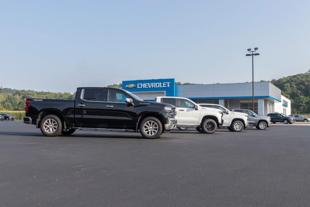 Chevrolet Silverado 1500 display on a parking lot