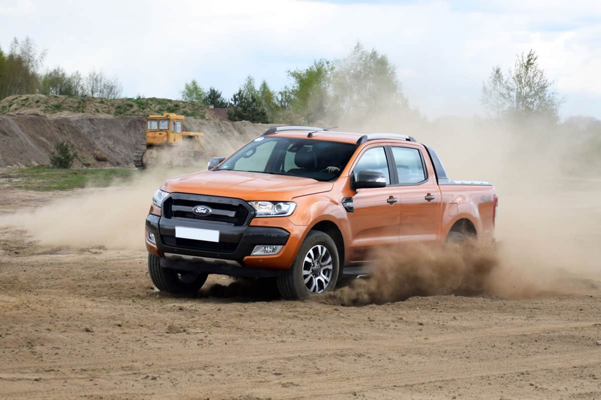 Ford Ranger driving on the off-road during the test drives on the sand mine area