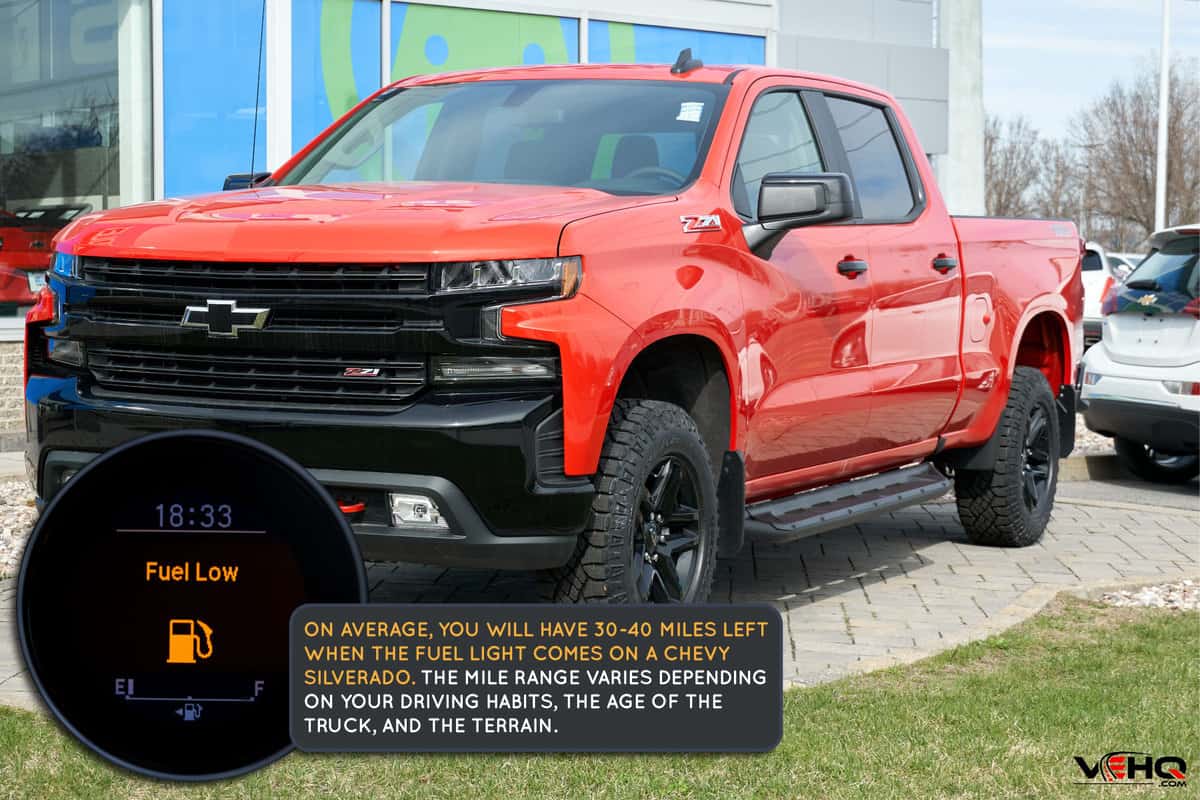 brand new sport red chevy silverado outside the showroom, How-Many-Miles-Left-When-Gas-Light-Comes-On-In-A-Chevy-Silverado