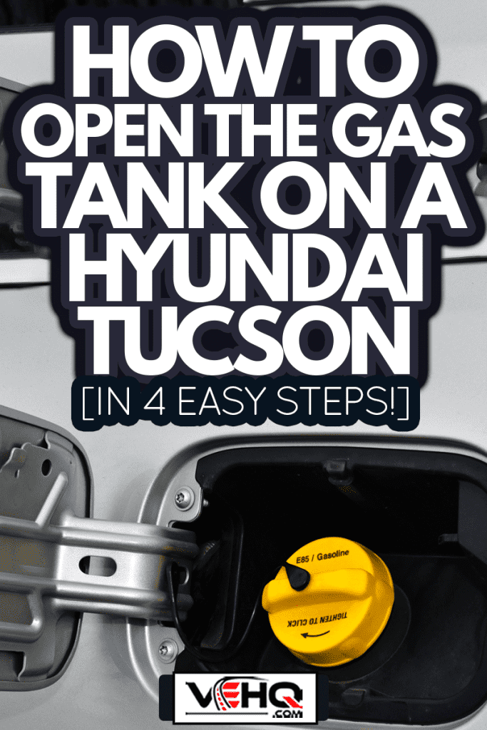 Exterior of car with fuel filler door open. , How To Open The Gas Tank On A Hyundai Tucson [In 4 Easy Steps!]