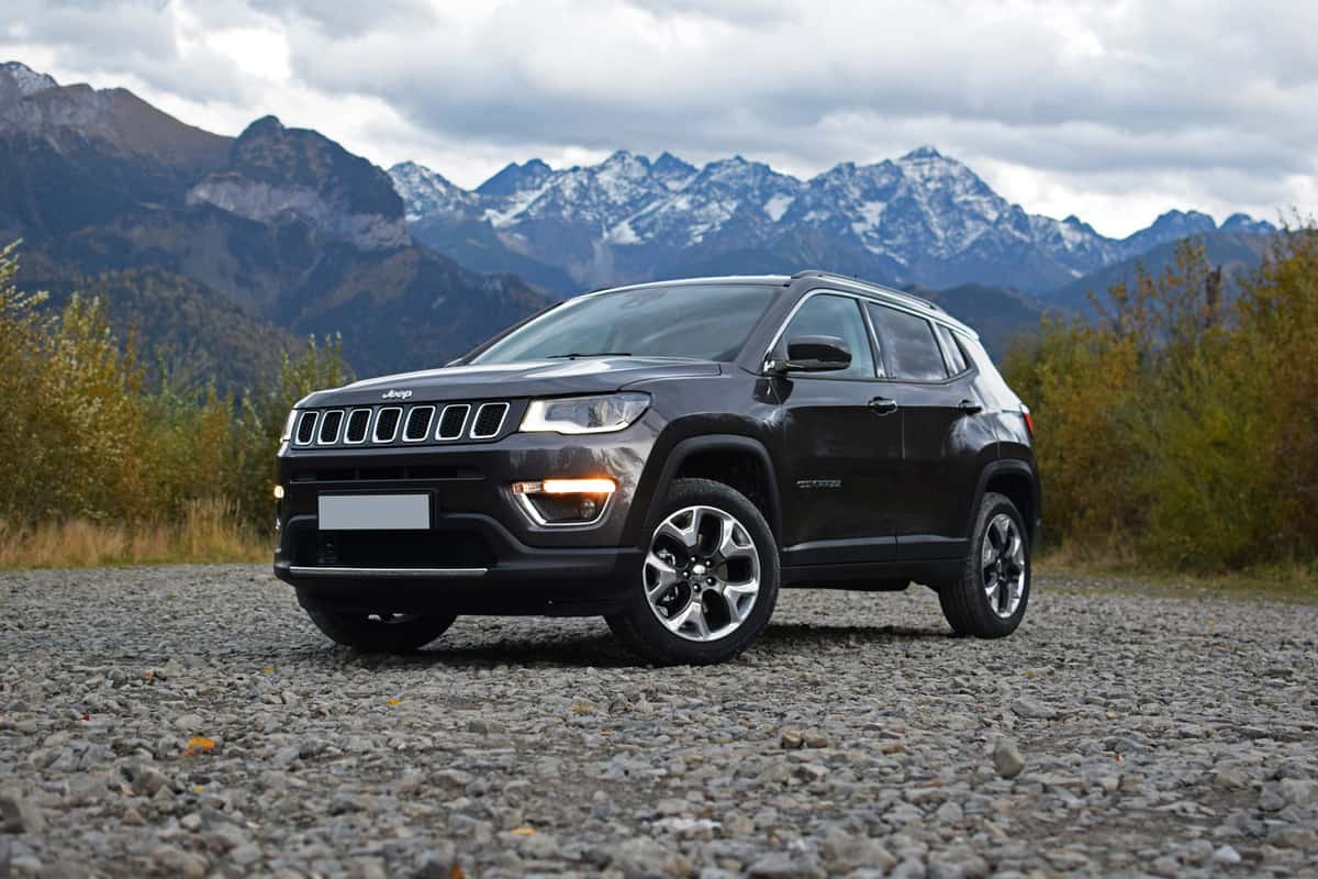 Jeep Compass on the rocky square 