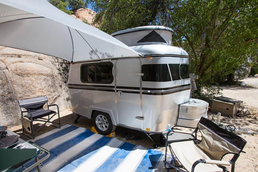Meerkat brand camping trailer at a campground in Prescott Arizona
