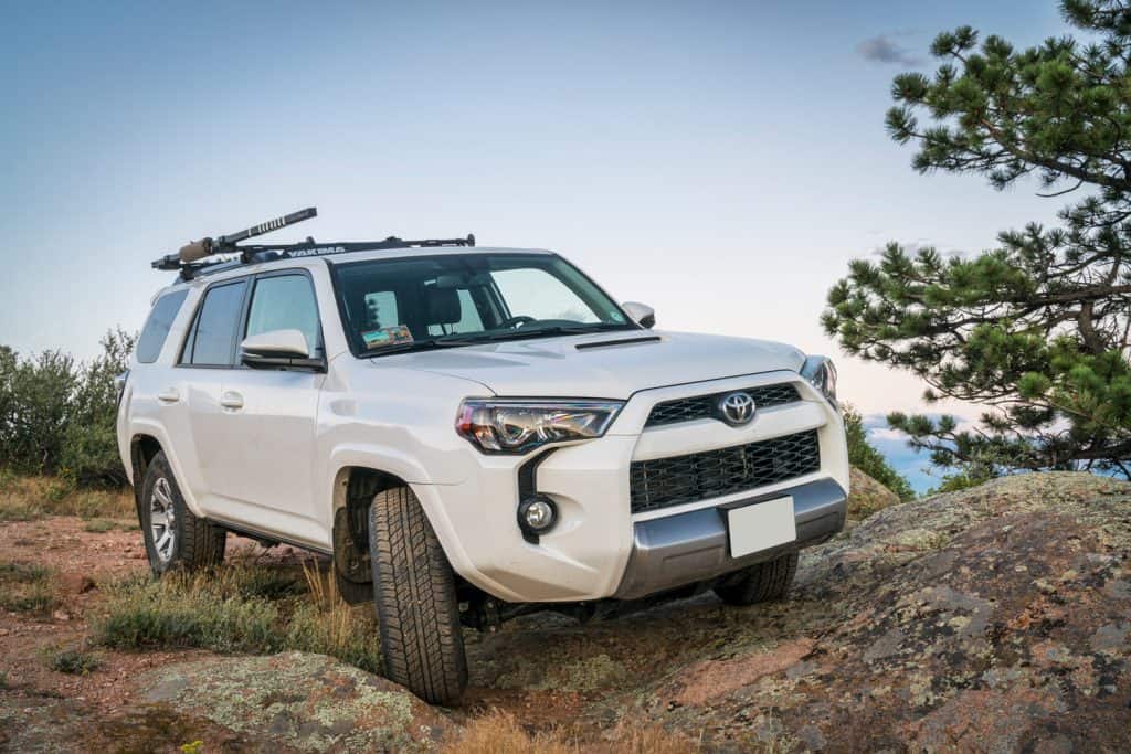Toyota 4Runner SUV (2016 Trail edition) on a rocky trail in Colorado's Rocky Mountains