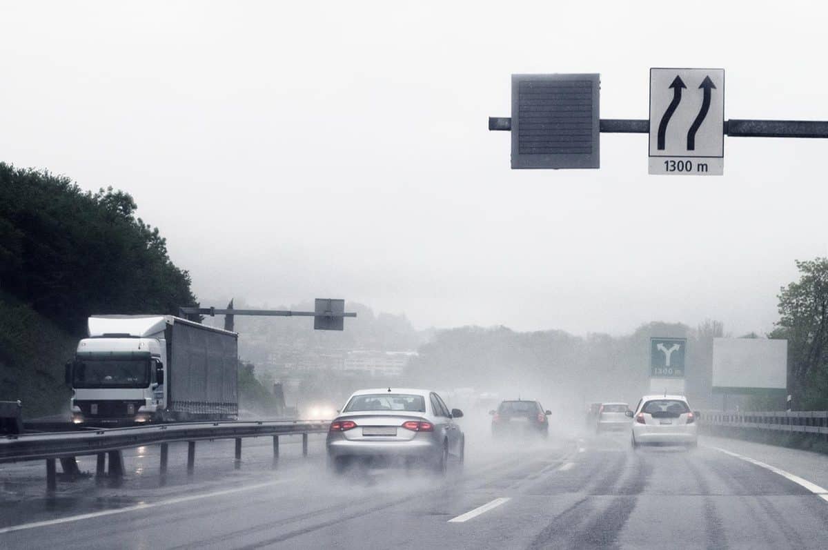 Traffic in heavy rain on the highway
