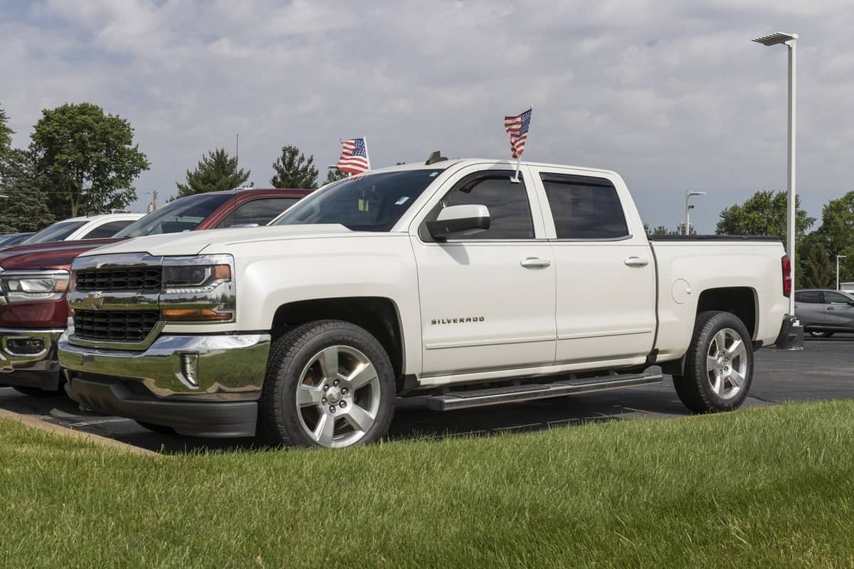 Used Chevrolet Silverado display. With current supply issues, Chevy is relying on used car sales while waiting for parts.