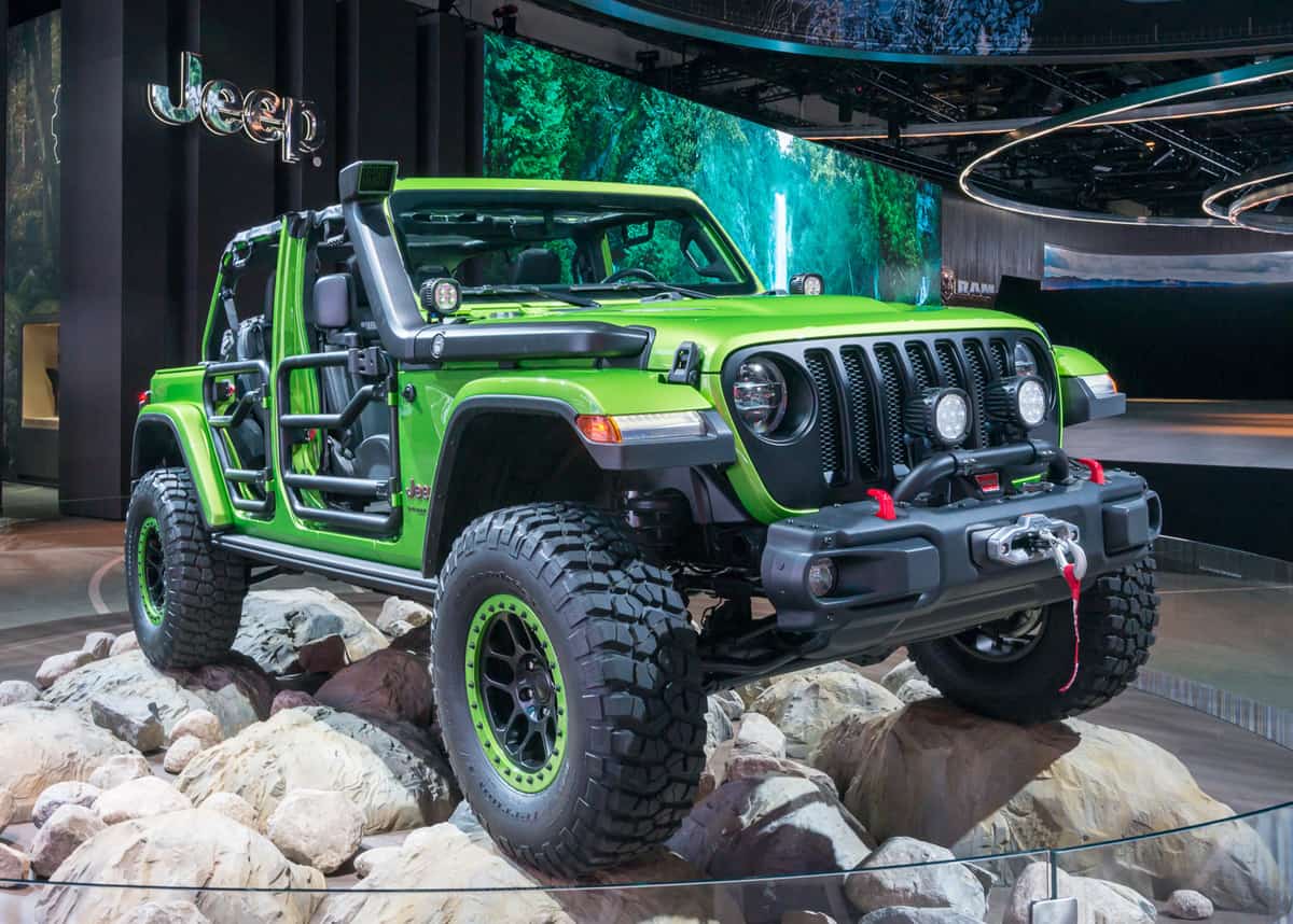 A 2018 Jeep Mopar Wrangler Rubicon vehicle at the North American International Auto Show (NAIAS), one of the most influential car shows in the world each year.