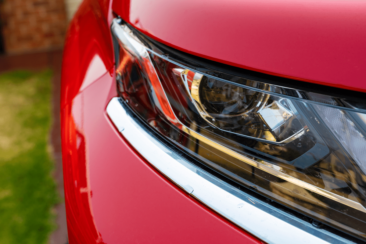 A detailed photo of a car headlight