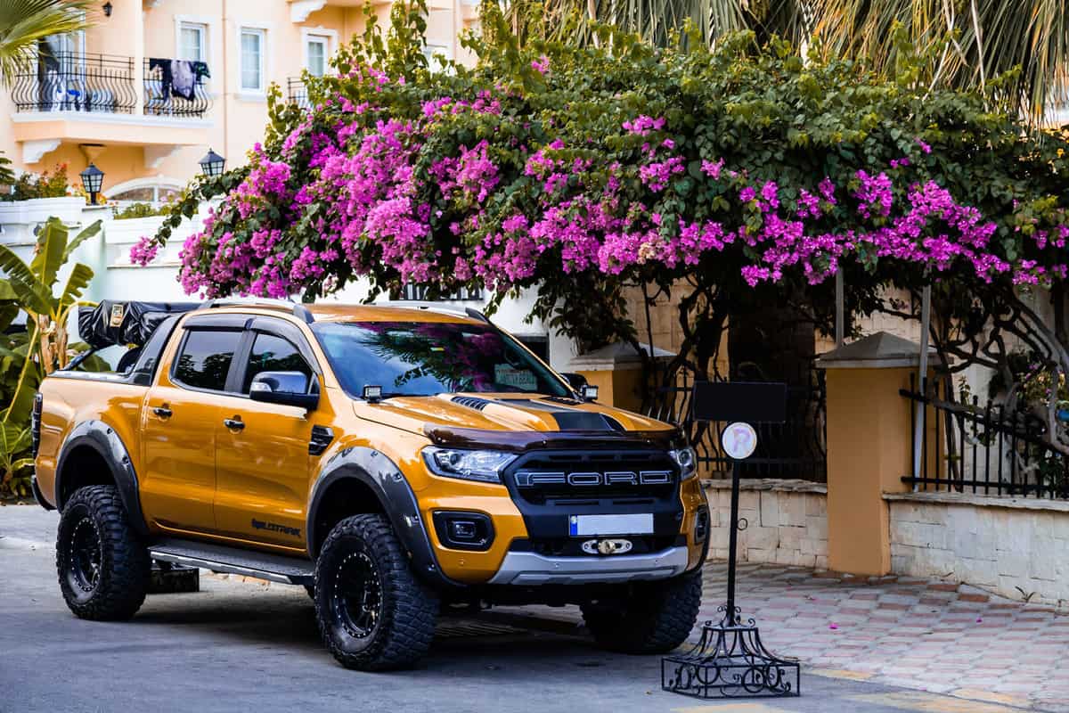 A modified Ford Ranger parked on the street