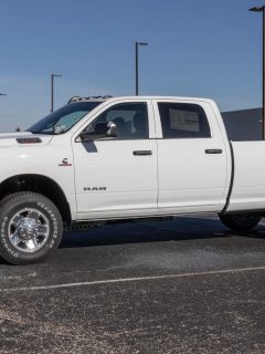 A white Dodge Ram 2500 at a dealership, How Much Weight Can A Box Truck Carry?