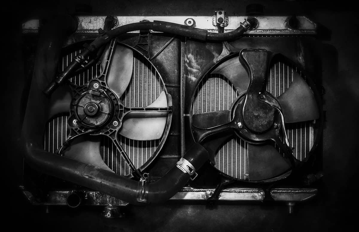 Black painted cooling system of an old car