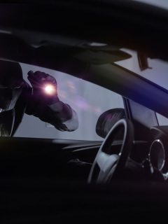 Car Robber with Flashlight Looking Inside the Car, How to Report a Stolen Car