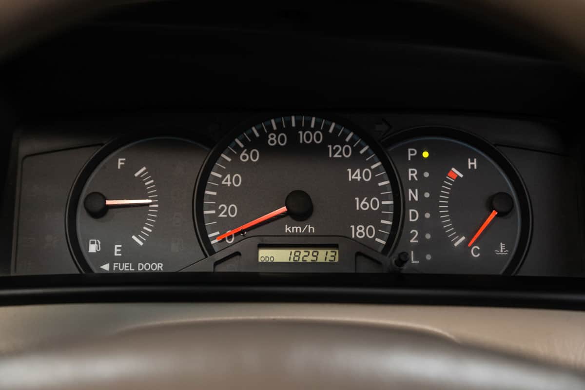 Close up Instrument automobile panel with Odometer