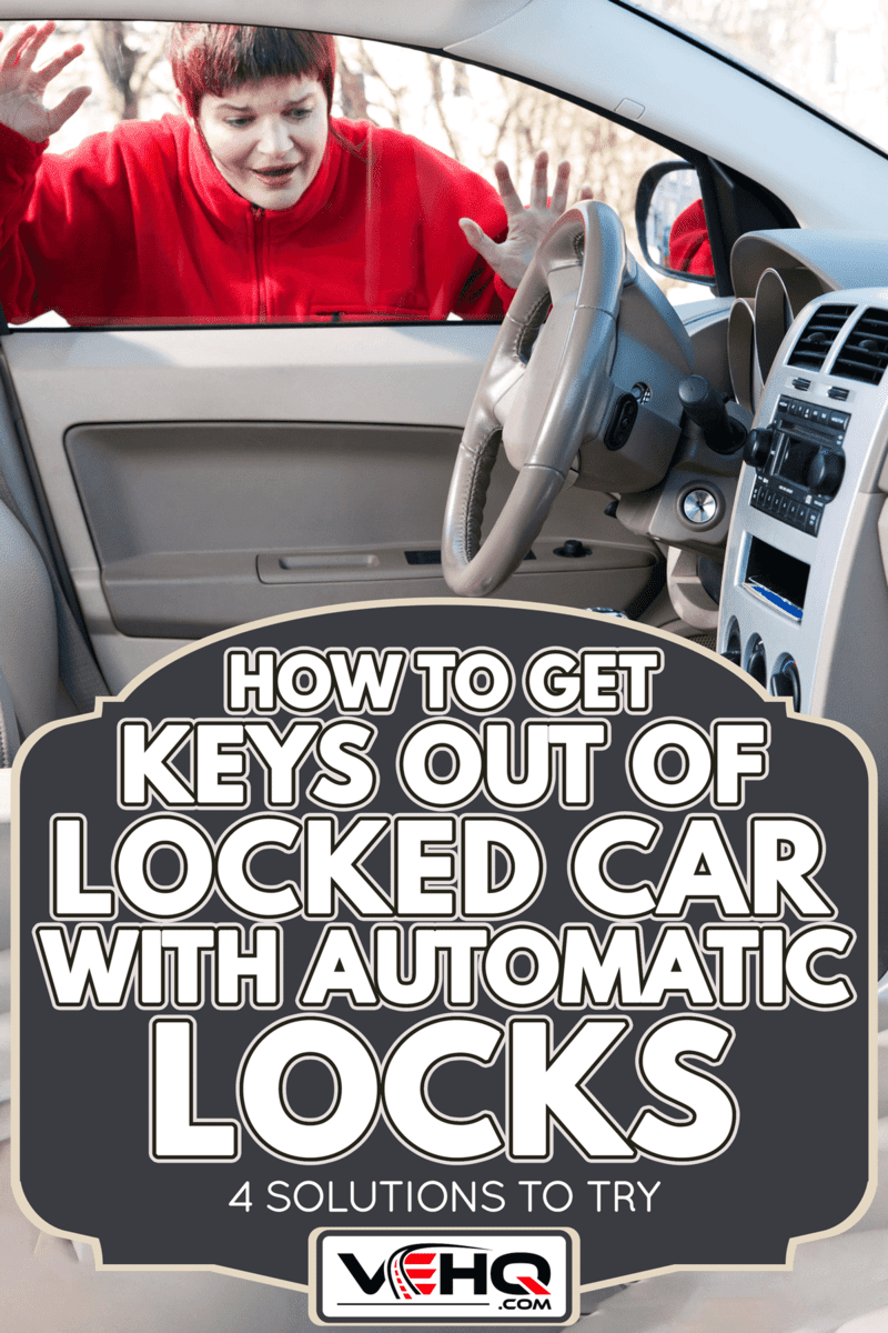 Woman looking into a car after locking her keys inside, How To Get Keys Out Of Locked Car With Automatic Locks [4 Solutions To Try]