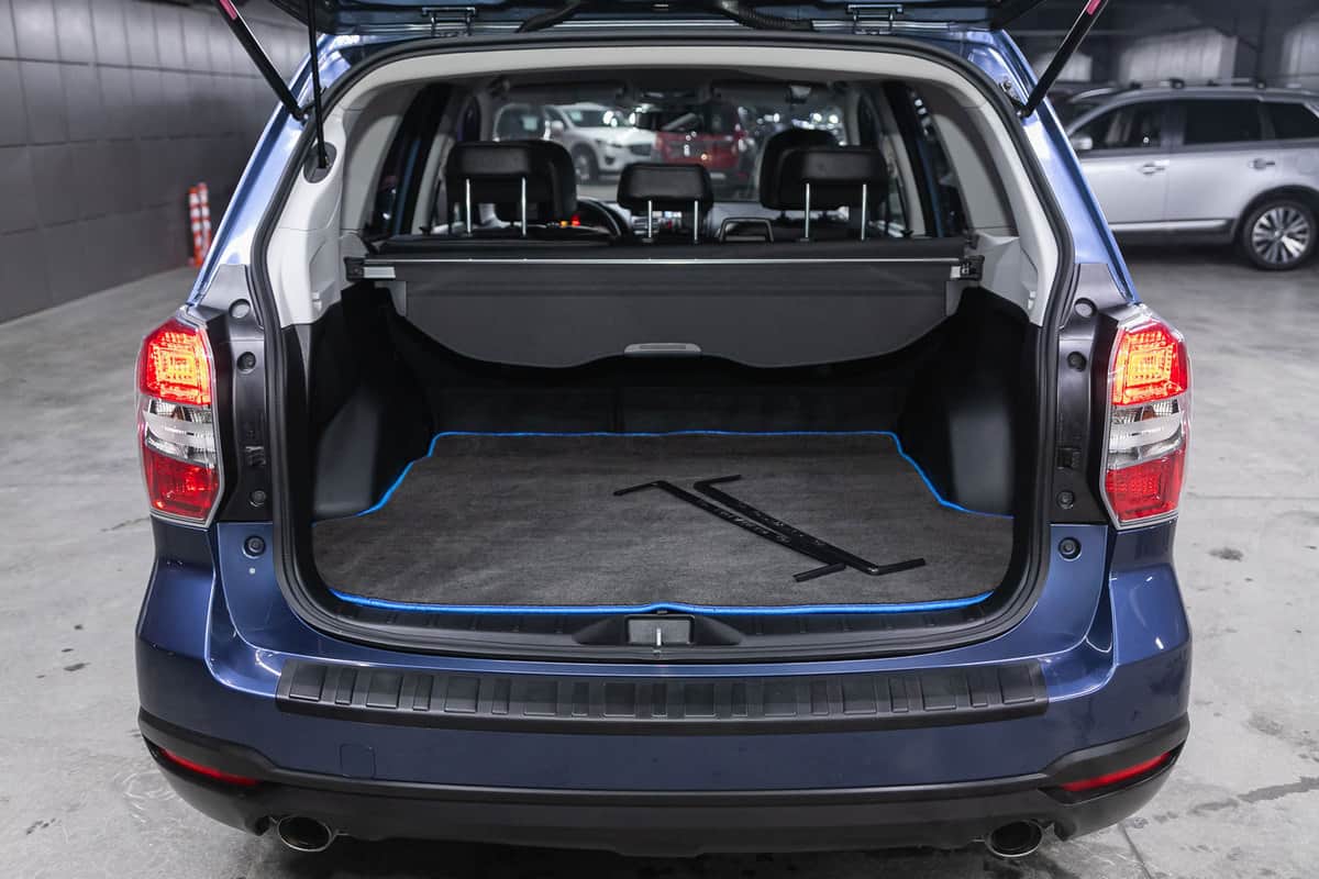A Subaru Foresters trunk opened