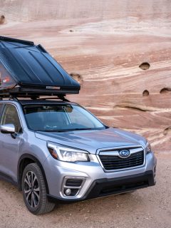 A gray colored Subaru Forester with a tent set up outside, Can A Subaru Forester Tow A Camper?