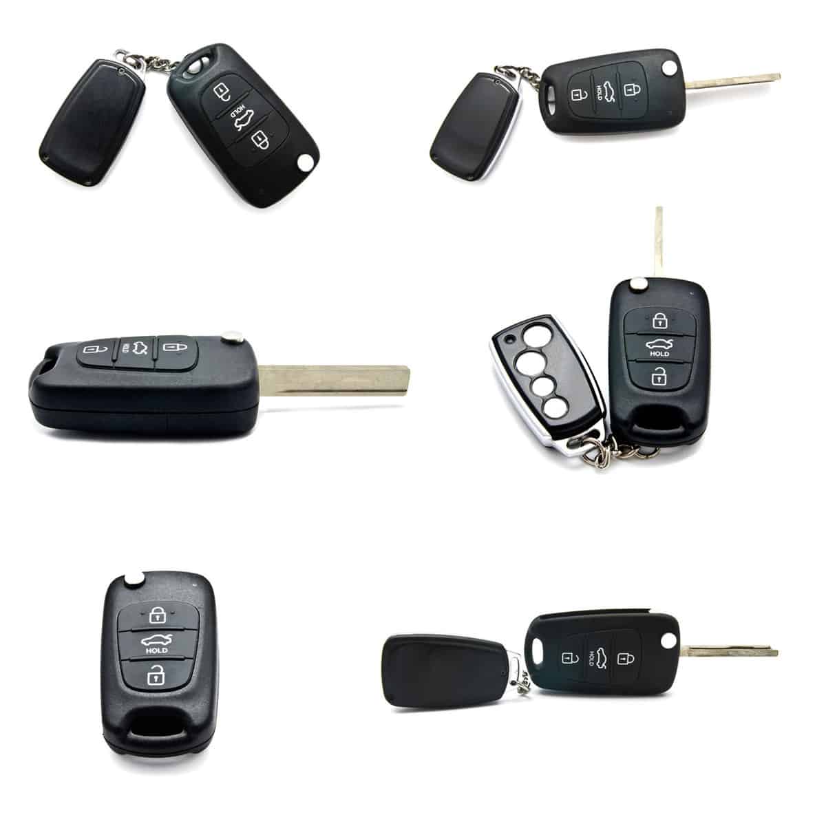 Car key fobs on a white background