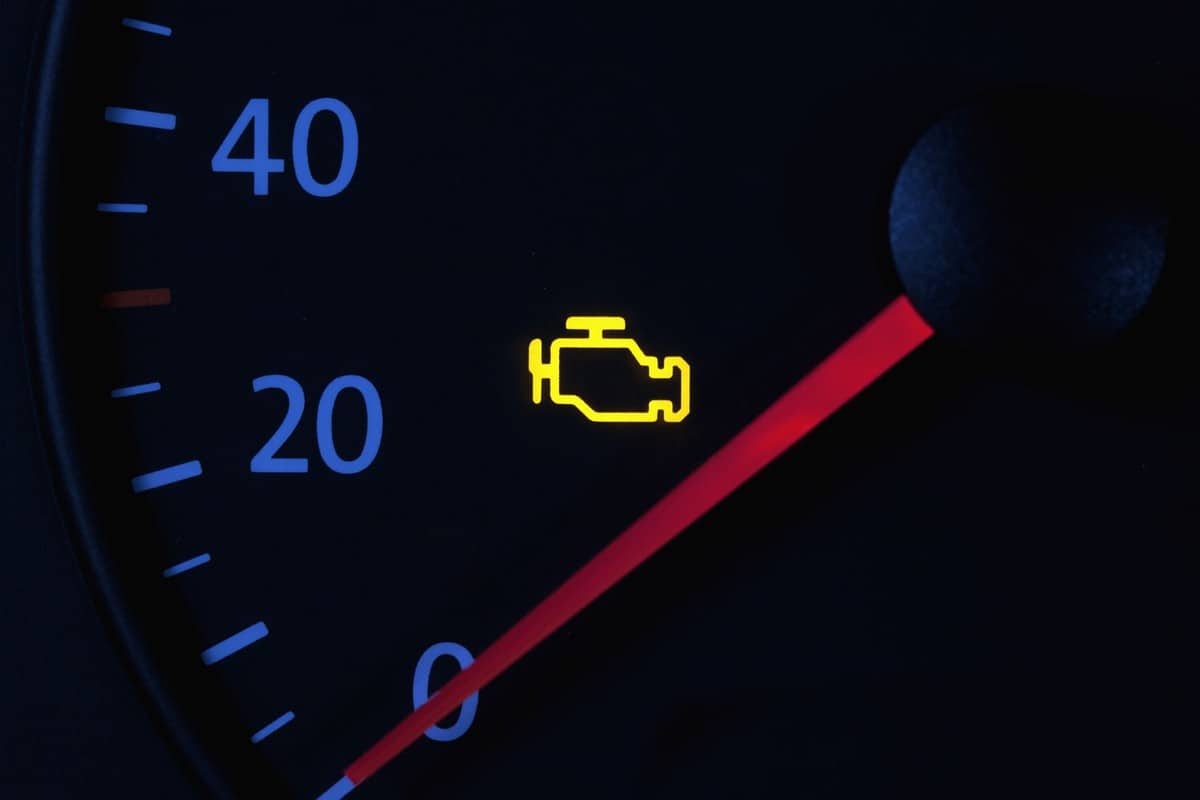 Check engine light showing on the car dashboard