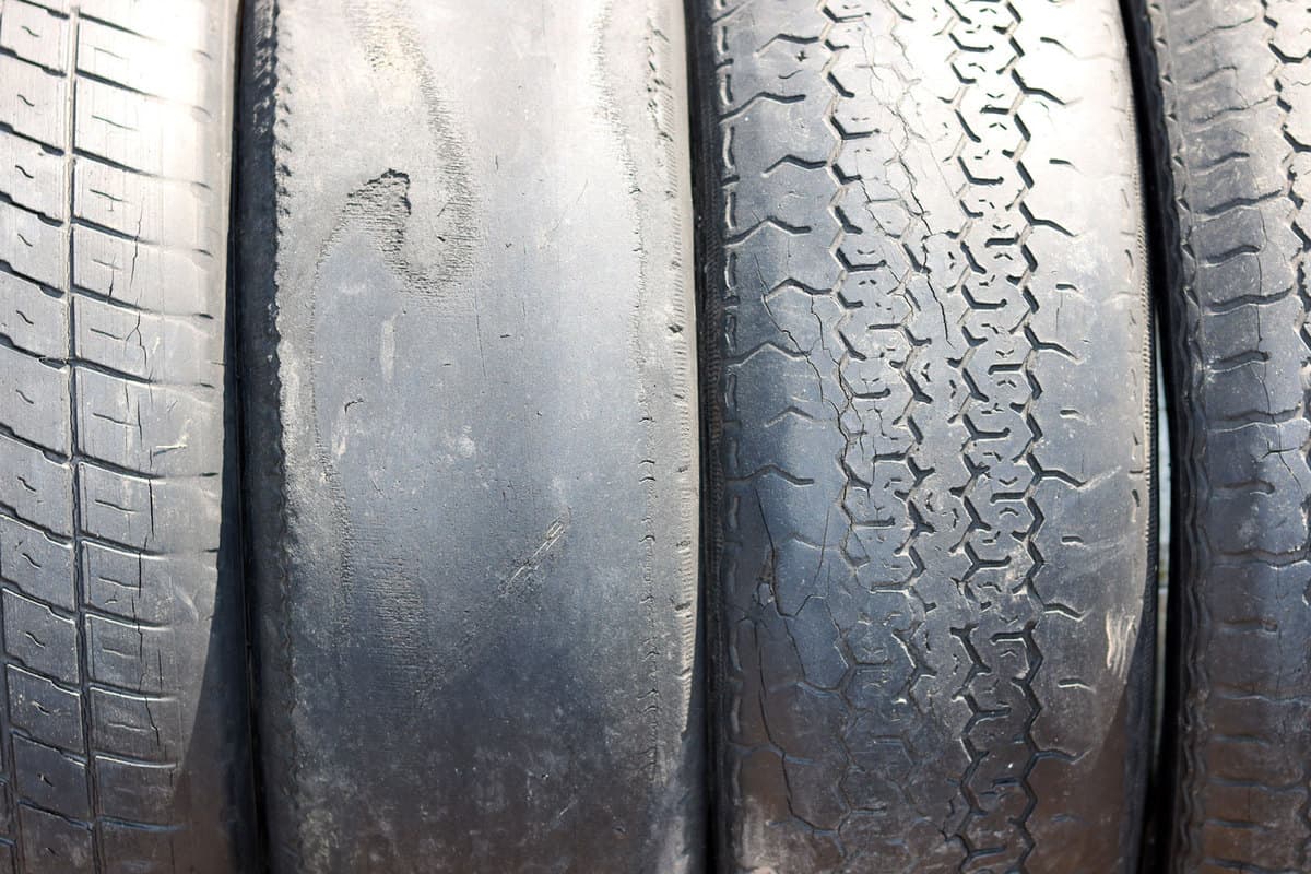 Extremely worn out tires photographed up close