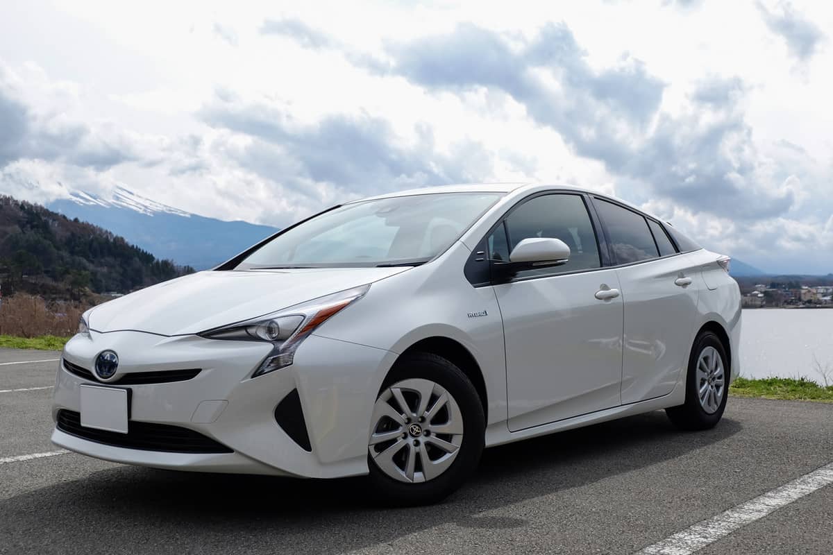 New 4th generation Toyota Prius hybrid engine vehicles at lake kawaguchi free parking.