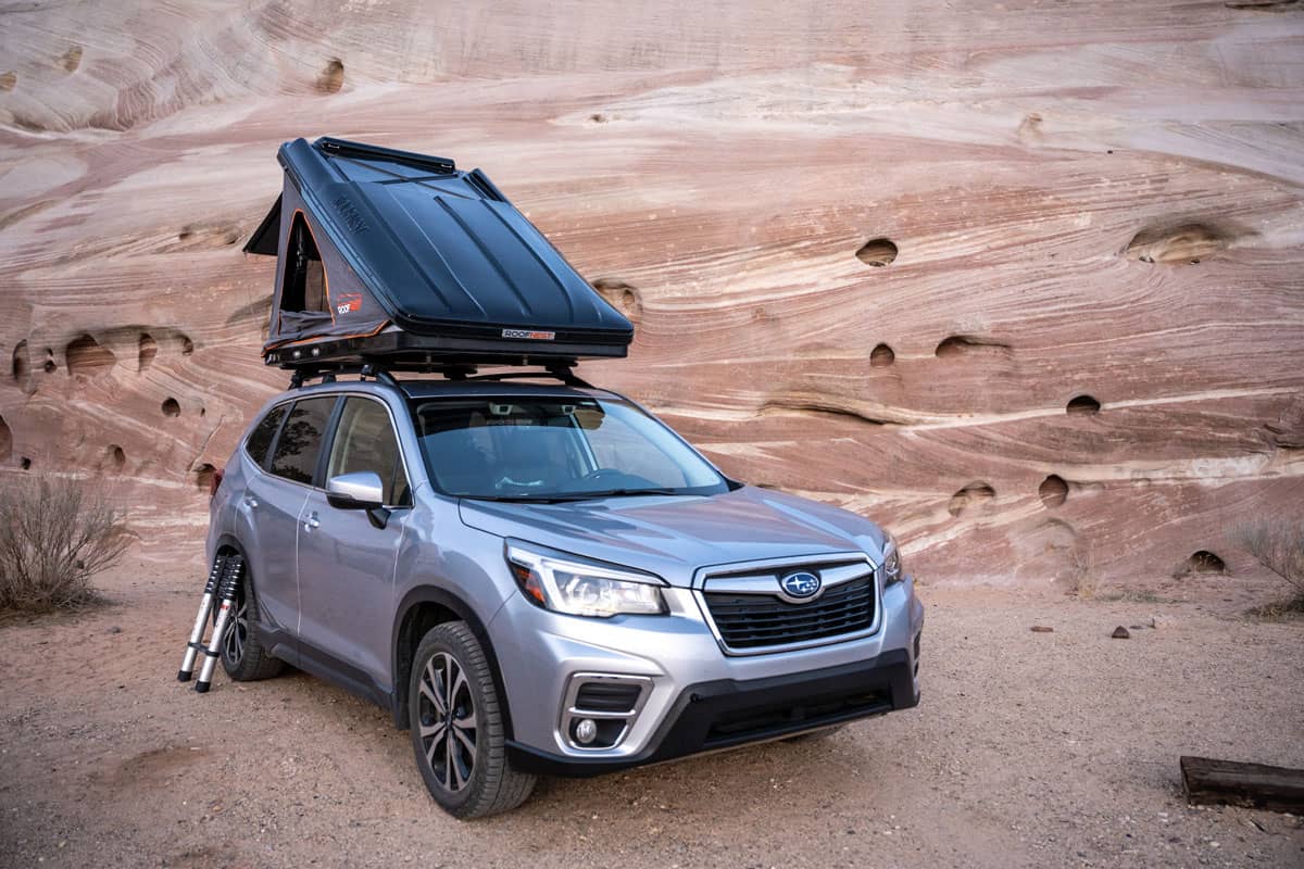 Subaru With Roof Top Tent In Southern Utah highlights a new way to camp with luxury