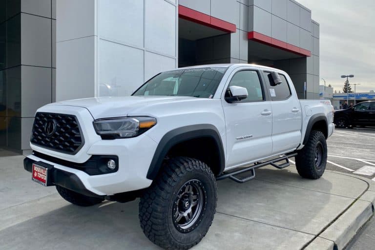 2020 year Toyota Tacoma on display outside of a Toyota Dealer in the Automall, What Are The Biggest Tires For A Stock Tacoma?
