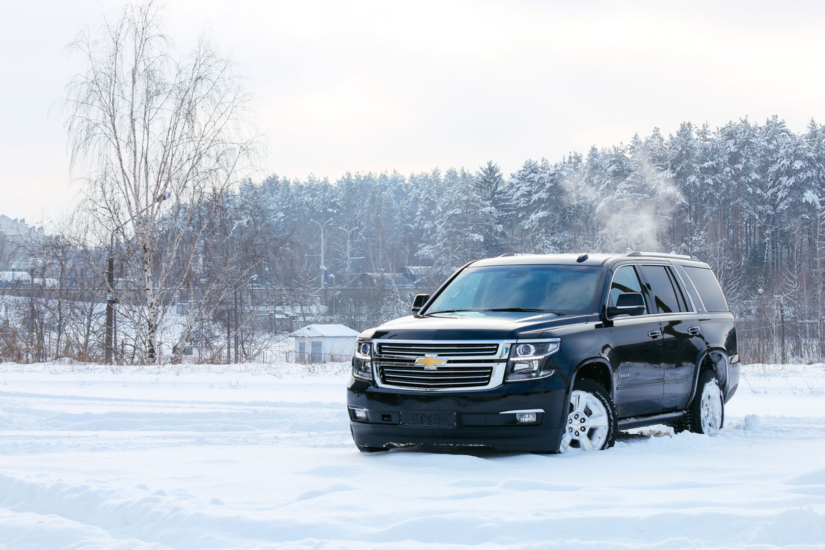 A black Chevrolet Tahoe at winter