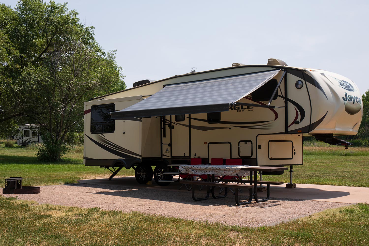 A fifth wheel camper at Cherry Creek State Park in Denver