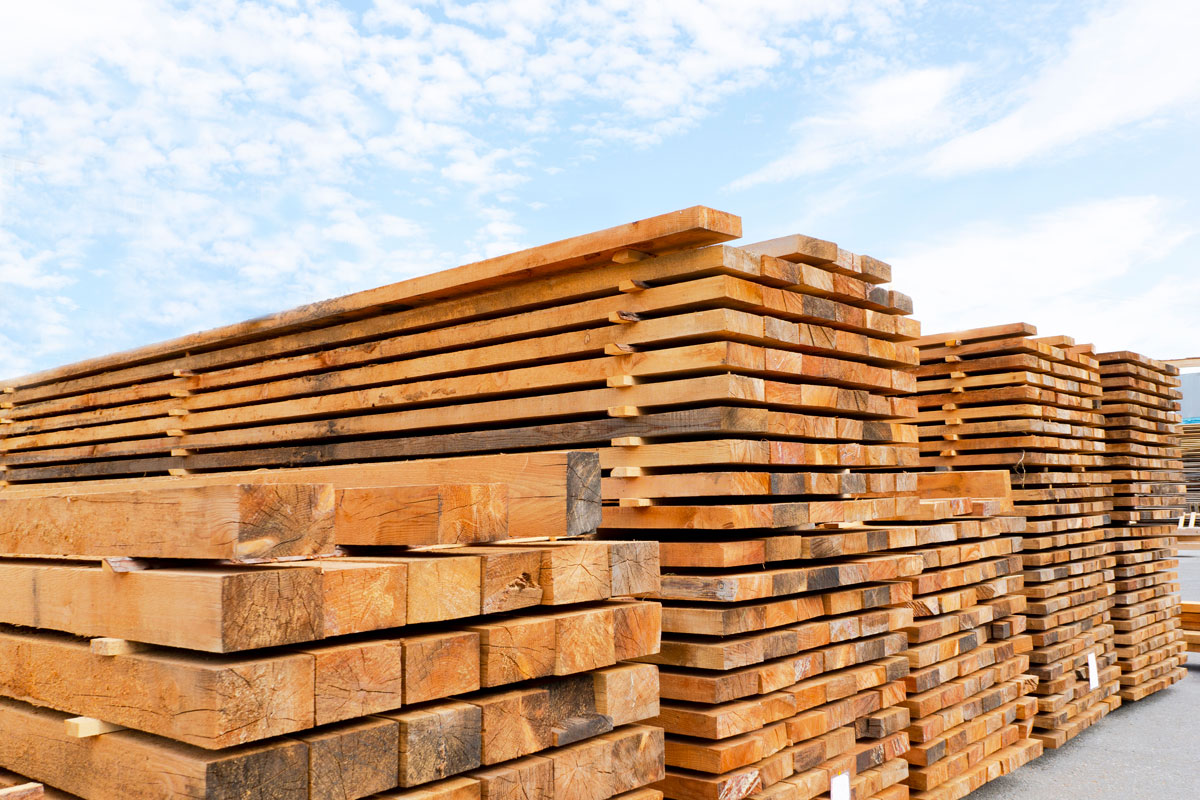 A stack of lumber for house construction