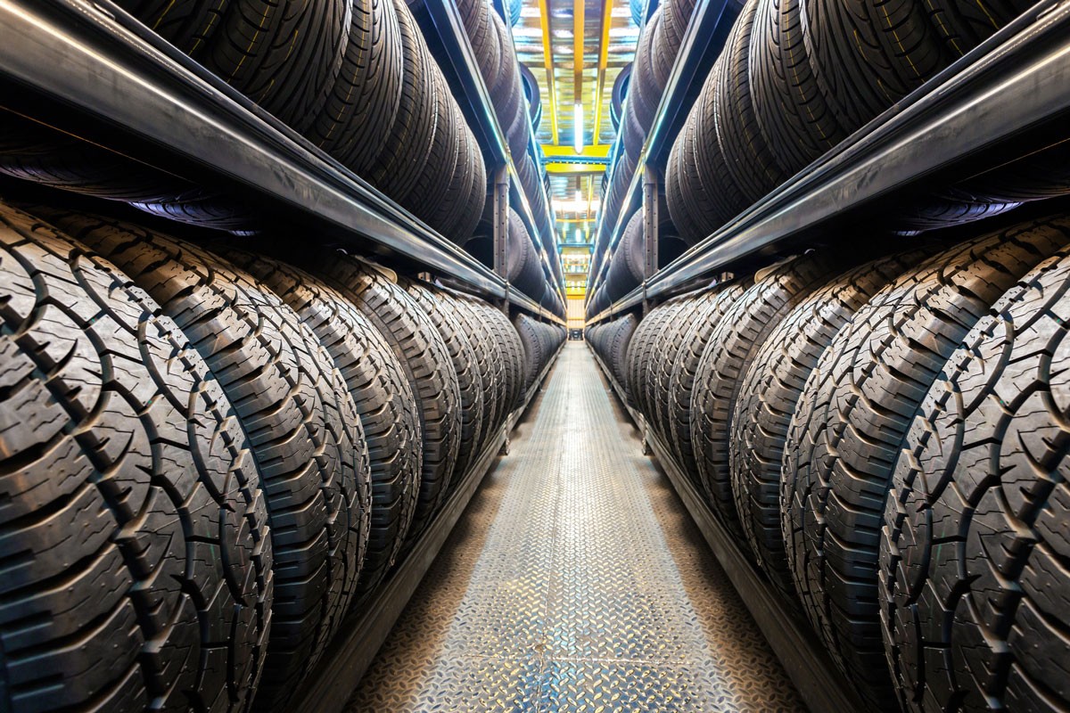 Car tires stock at a warehouse