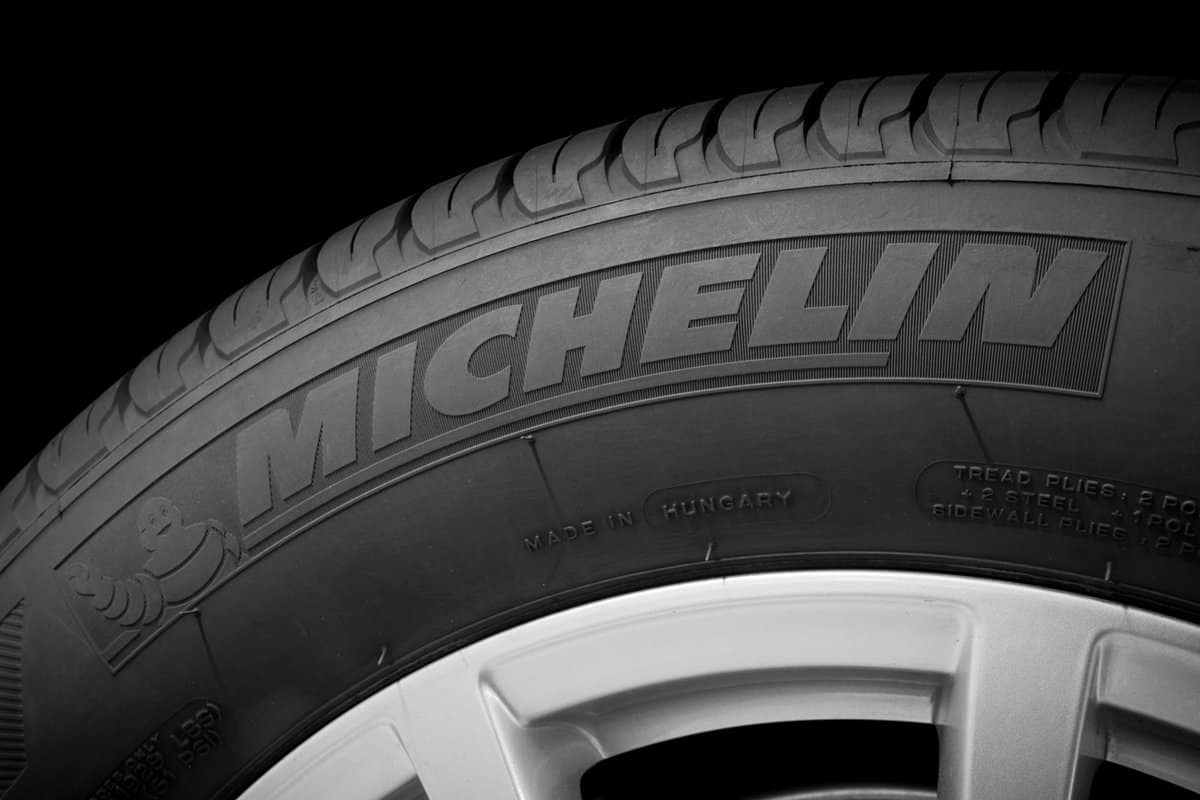 Close up of a Michelin tire. Michelin is a tire manufacturer based