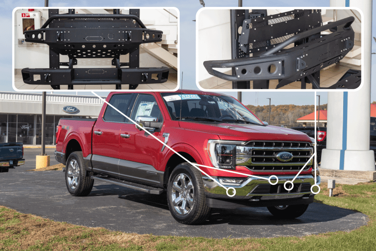 Collaged photo of installing bull bars to a truck, How Much Does It Cost To Install A Bull Bar In The US?