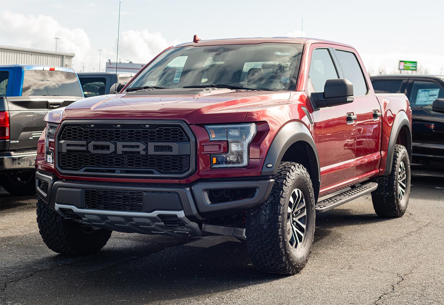 Ford F-150 Raptor pickup truck at a Ford dealership