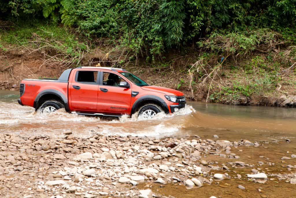 Ford Ranger Wildtrak crossing river in Vietnam