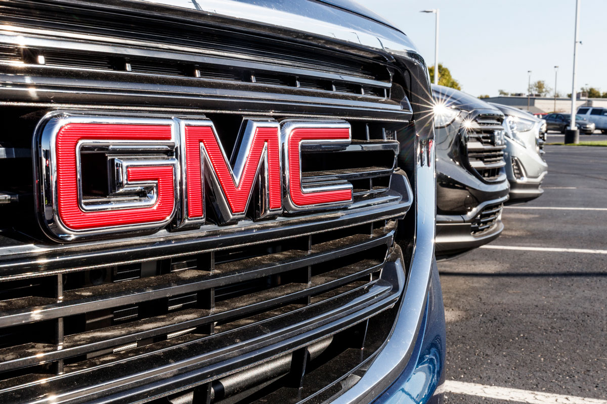 GMC SUV display at a Buick GMC dealership. GMC focuses on upscale trucks and utility vehicles and is a division