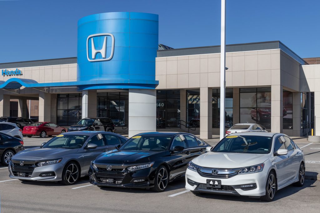 Honda automobile and SUV dealership. With current supply issues, Honda is relying on used and pre-owned car sales while waiting for parts.