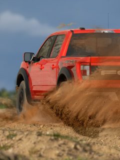 New Ford F-150 Raptor during fast driving in extreme