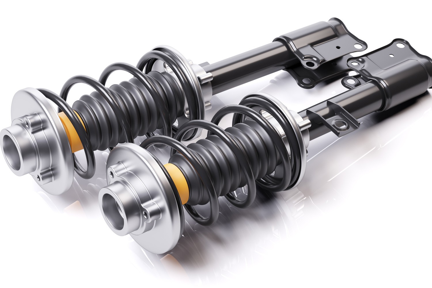 Pair of car shock absorbers with springs. Suspension components