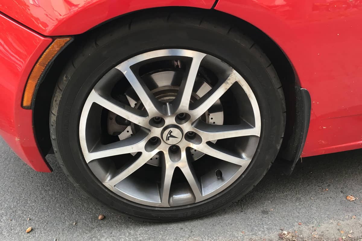 Red Tesla electric car wheel