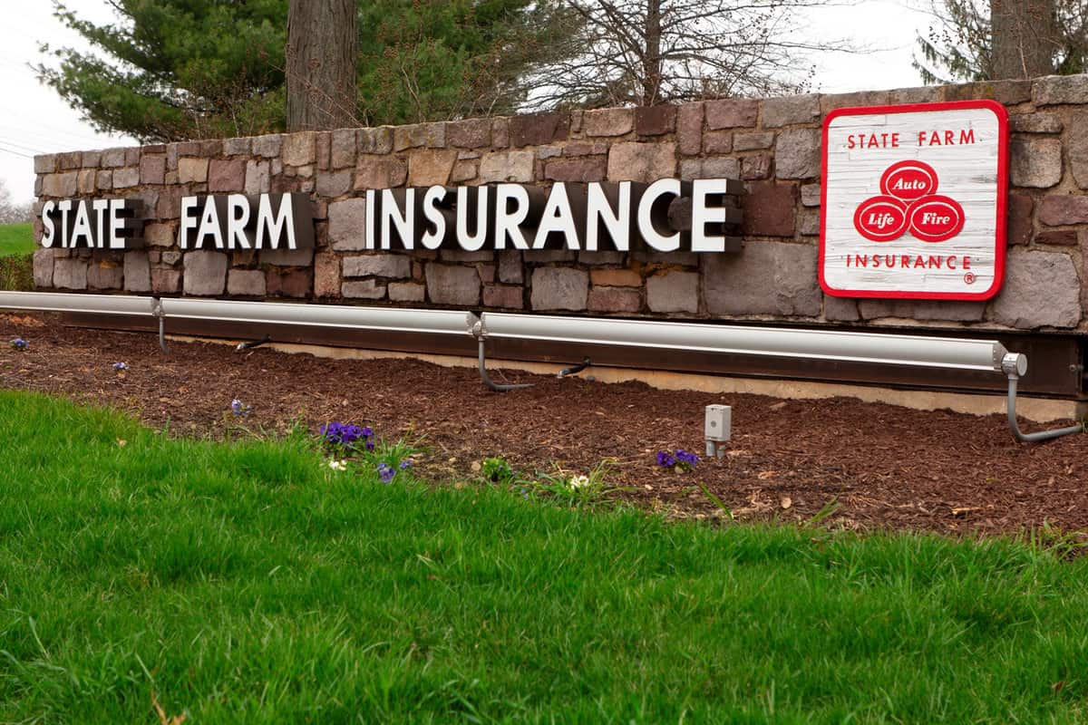 The State Farm Insurance sign outside the Northeast Zone operations center, locate in Concordville, Pennsylvania.