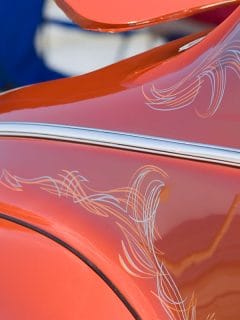 Antique car with beautiful orange sunburst paint, How To Remove Painted Pinstripe From Car