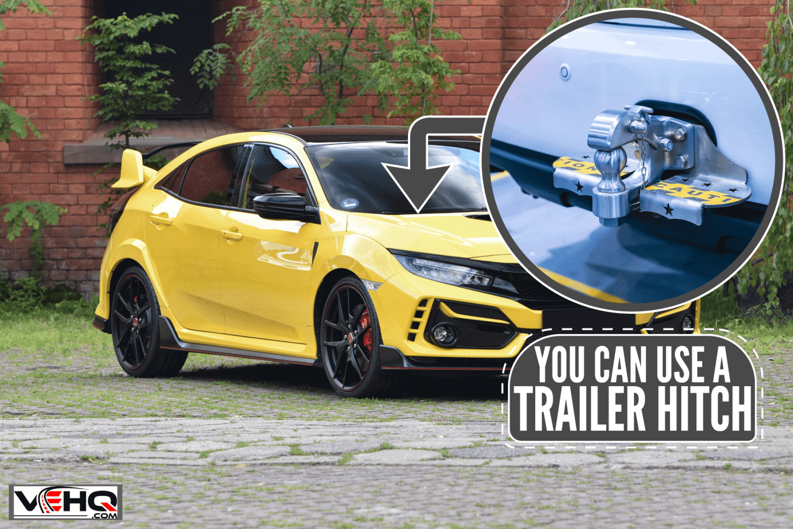 A yellow Honda Civic Type R in a parking lot, Can A Honda Civic Pull A Trailer?