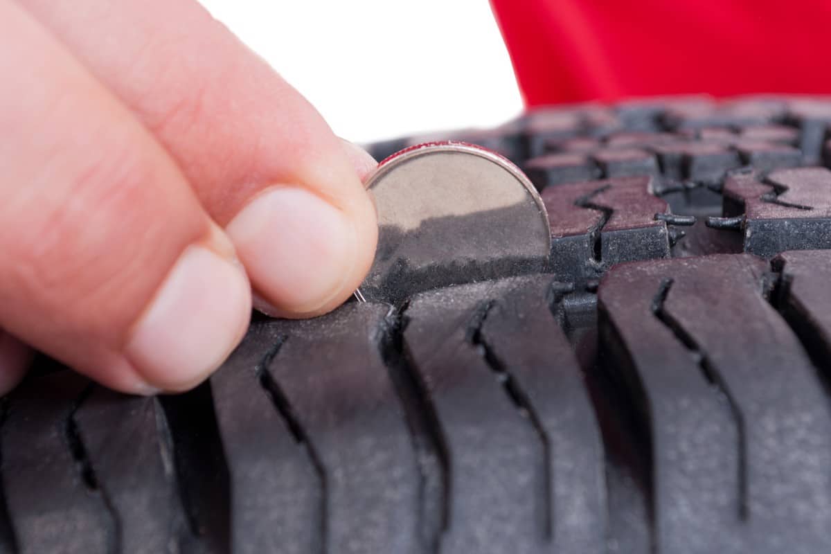 Car wheel tire depth check with coin concept