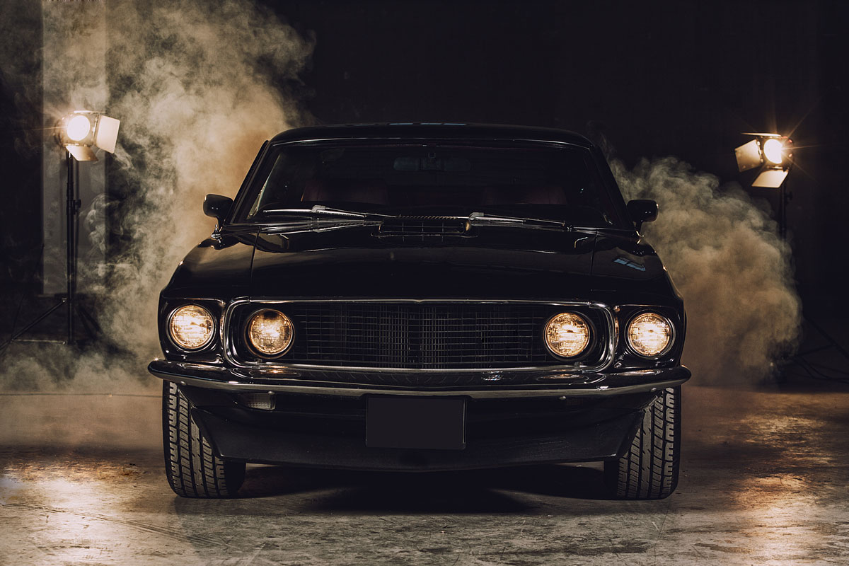 Classic muscle black car in garage