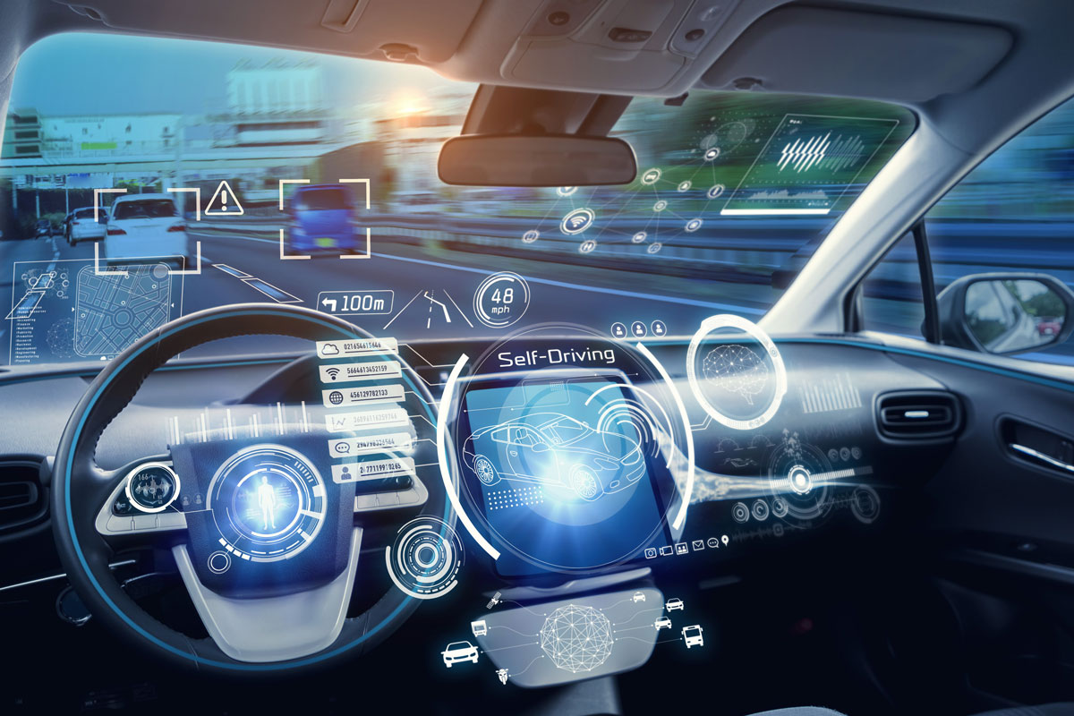Cockpit of futuristic autonomous car advance technology of how will the car drive itself