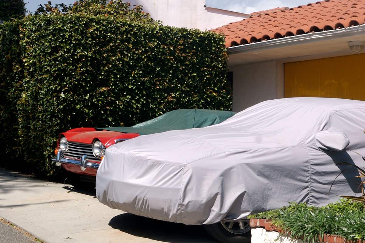 Covered cars parked in Los Angeles