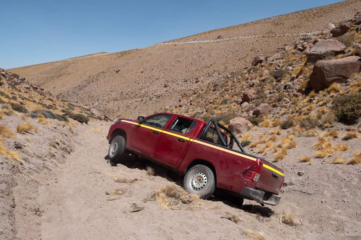 Driving through impossibly difficult roads in the Atacama desert, Chile, near the border with Bolivia and Argentina