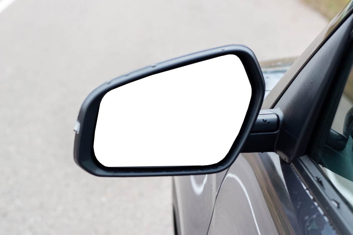 Exterior of a new car. Car rear view mirror with mockup.