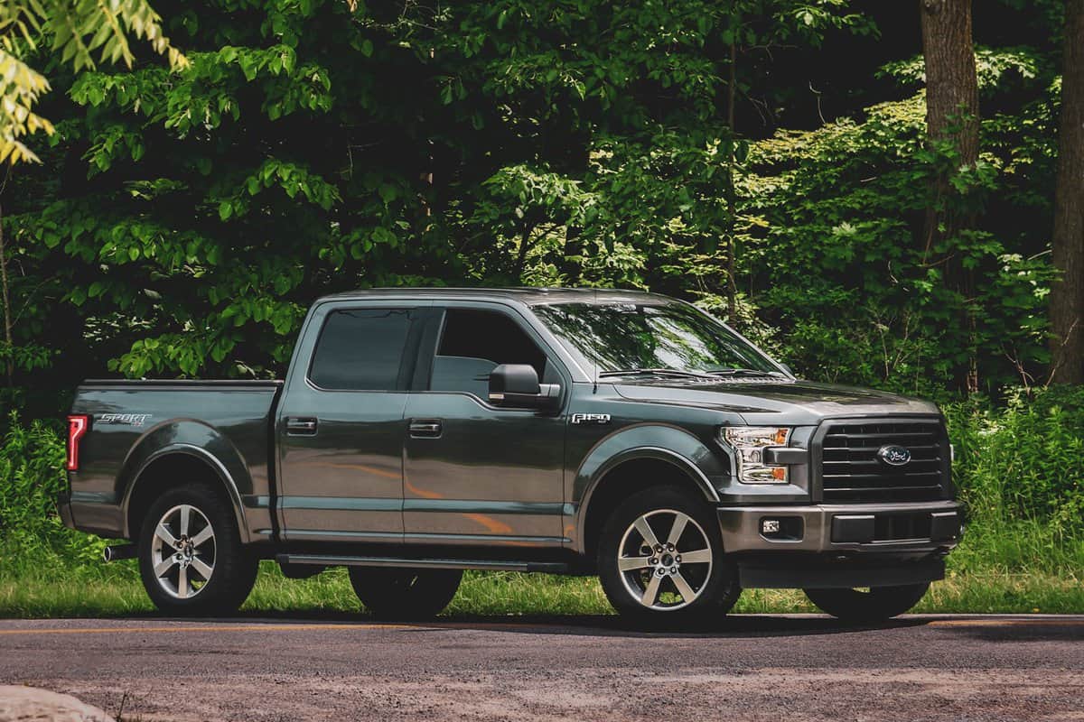 Ford F150 Truck positioned on gravel road in front of lush green foliage